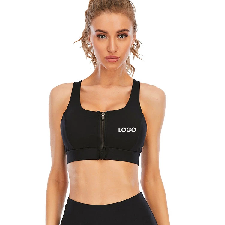 Hot Sale Seamless Active Wear Sports Bra Women Front Zipper Shockproof Cross Back Breathable Yoga Gym Fitness High Support