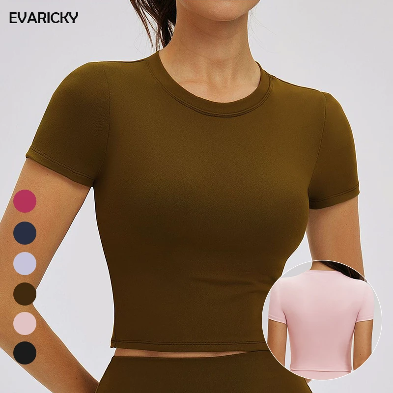 EVARICKY Spring Slim Fit Gym Workout Active Wear Fitness Sport T-Shirt Fashion Crew Neck Short Sleeve Yoga Top for Gym Running