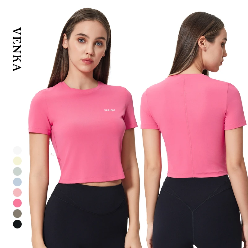 Women Slim Fit Round Neck Sportswear Gym Fitness Quick Dry Breathable Lightweight Sports Crop Top Girl Short Sleeve Yoga T-shirt