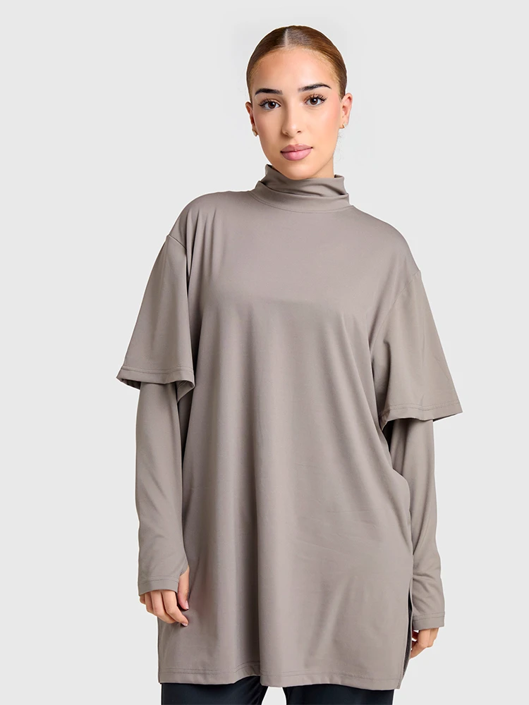 Modest Muslim Sport Long Sleeve Top Women Islamic Active Wear Breathable Fitness Shirt Women Gym