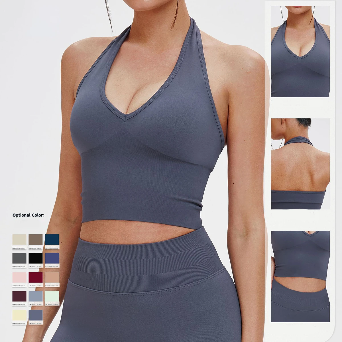 Seamless Halter Neck Summer Sexy Running Shockproof Beautiful Back Yoga Bra Fitness Top