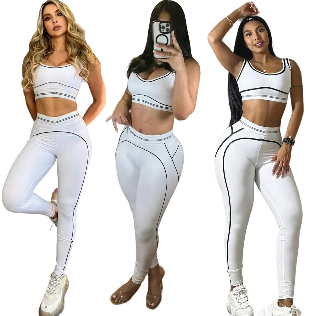 Summer New Yoga Suit High Waist Hip Lift Tummy Control Fitness Vest Front Logo Breathable Push-Up Sports Vest Two-Piece Set