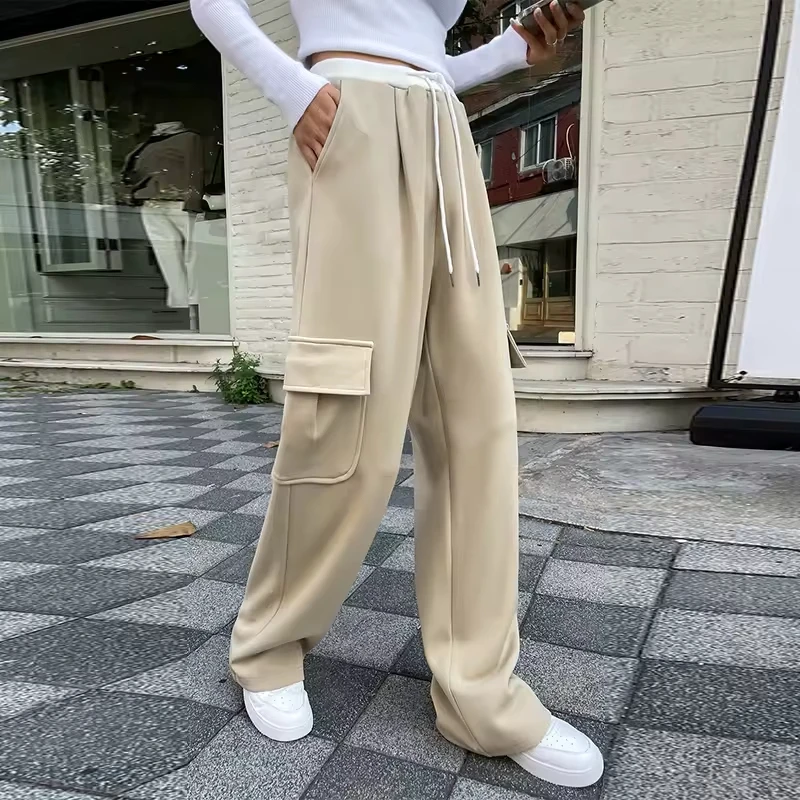 Custom Joggers Sweatpants Women Solid Casual Sweat Pants Flap Pocket Side Drawstring Waist Sweatpants