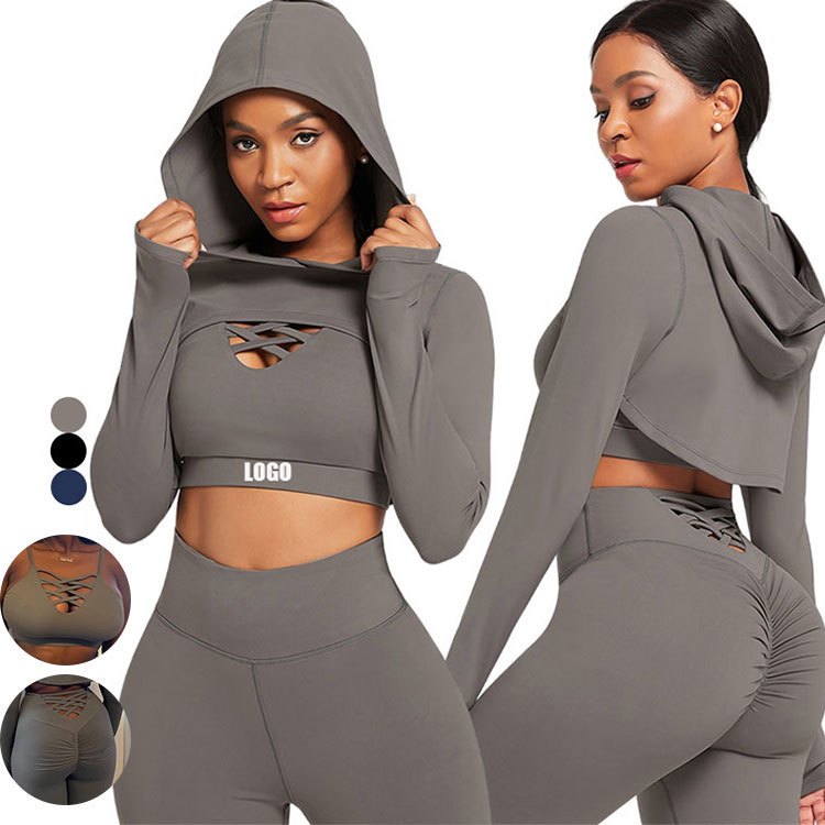 3 Piece Workout 2 Piece Private Label Tracksuit Workout Crop Top Clothing Womens Fitness Apparel Sports Set Women Yoga Set