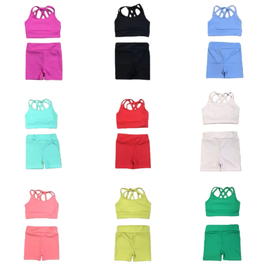2026 Hot Selling 13 Colors Activewear Clothes Cross Shoulder Straps Tank Tops + Shorts Running Outdoor Sports Girls Yoga Set