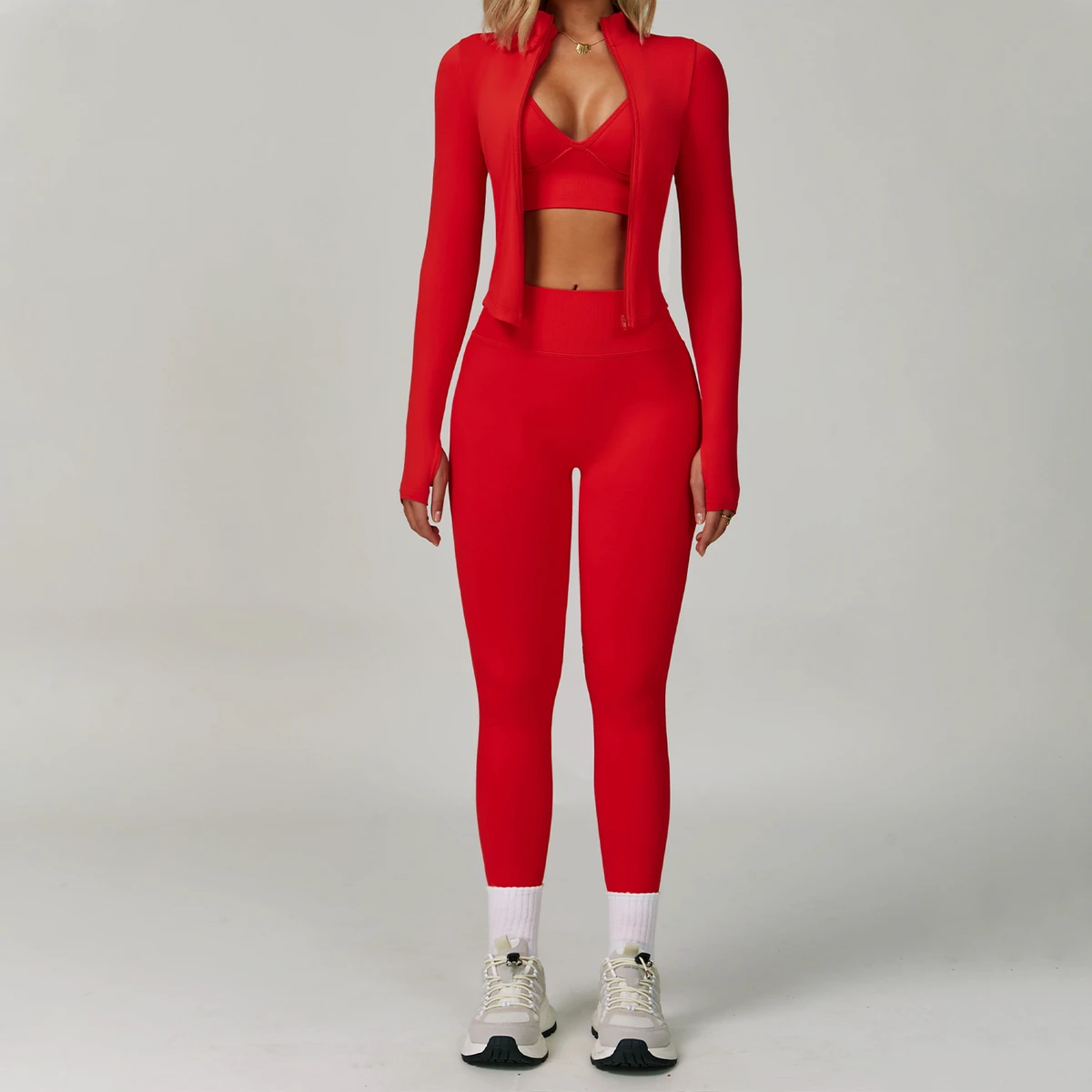 Wholesale Custom Logo Seamless Tight Yoga Set, Waist Slimming and Quick Drying Fitness Suit, Outdoor Sports 3PCS Set Yoga Suit