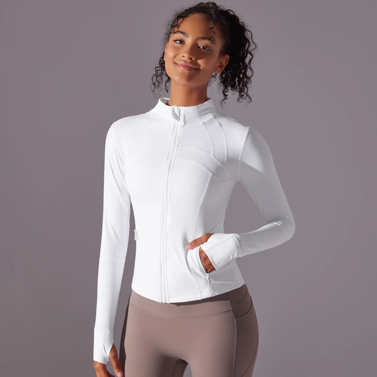 2024 New Double-Sided Nylon Brushed Sports Coat Women's Stand Collar Zipper Long Sleeve Top for Yoga, Fitness & Jogging