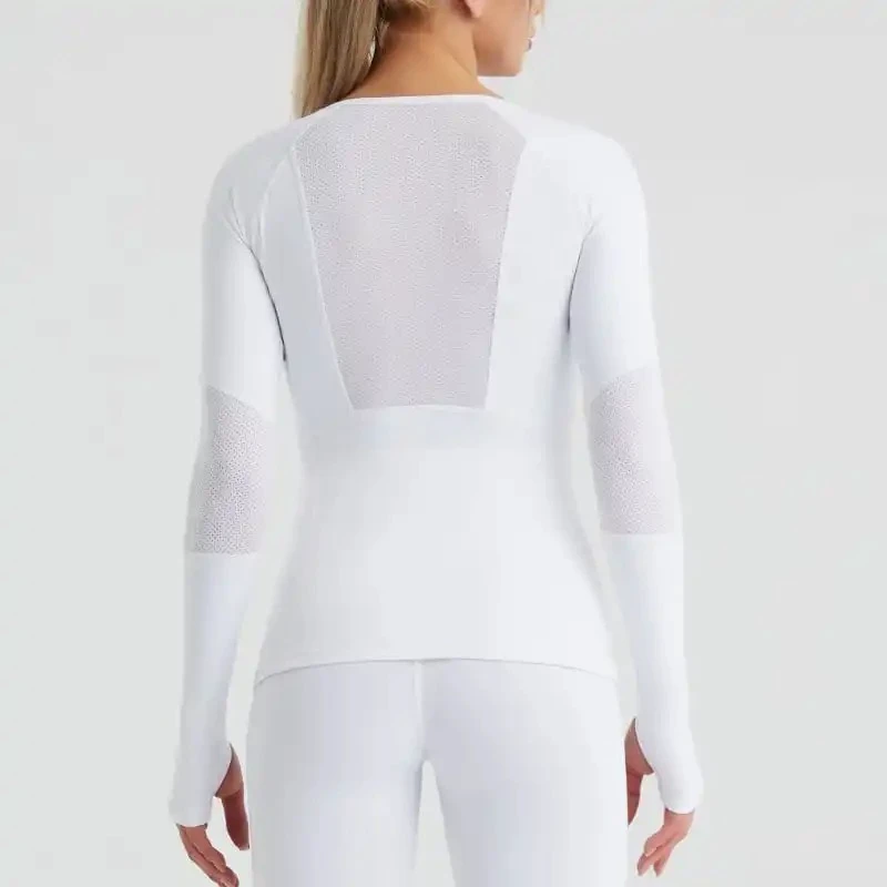 Custom Solid Breathable Plus Size Seamless Neck Thermal Compression Shirts Workout Yoga Base Layer Thumb Hole Women Long Sleeves