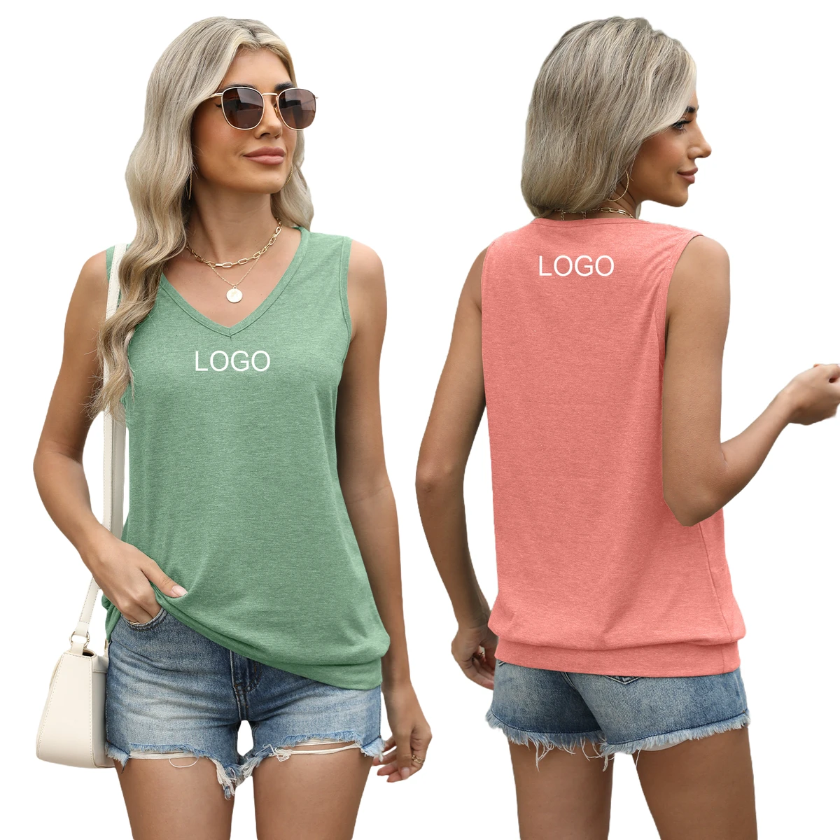 Spring and Summer New V-Neck Solid Color Vest Loose Sleeveless T-Shirt Casual Top Yoga Fitness Tank Top for Women