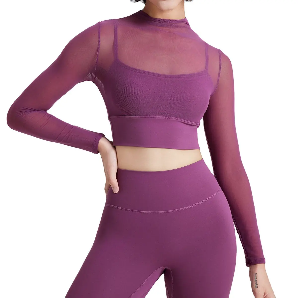 Custom Logo Nylon Spandex Tight Fit Athletic Gym Top Naked Feel Fabric Tshirts Long Sleeve Yoga Compression Top for Women