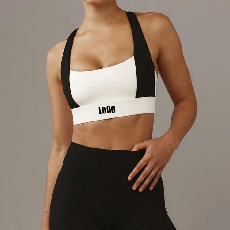 OEM Custom Manufacturers Color Blocked Adjustable Back Strap High Support Sports Bra for Women