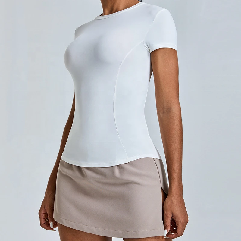 Wholesale Women's Skinny Short Sleeve Breathable Four-Way Stretch Fitness T-Shirt