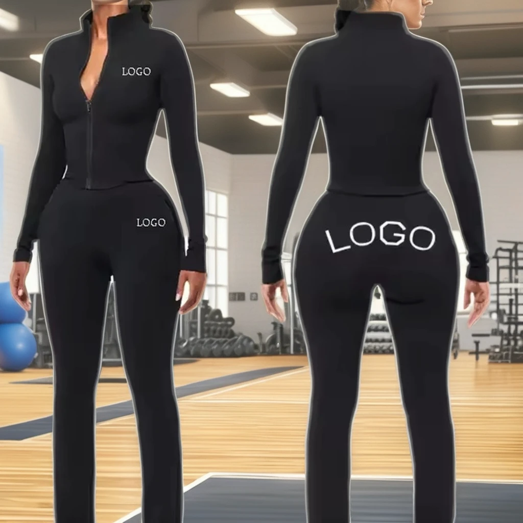 2024 Wholesale Women's 2-Piece Gym Yoga Set Breathable Fitness Wear-Lightweight Long Sleeve Sports Suit Print