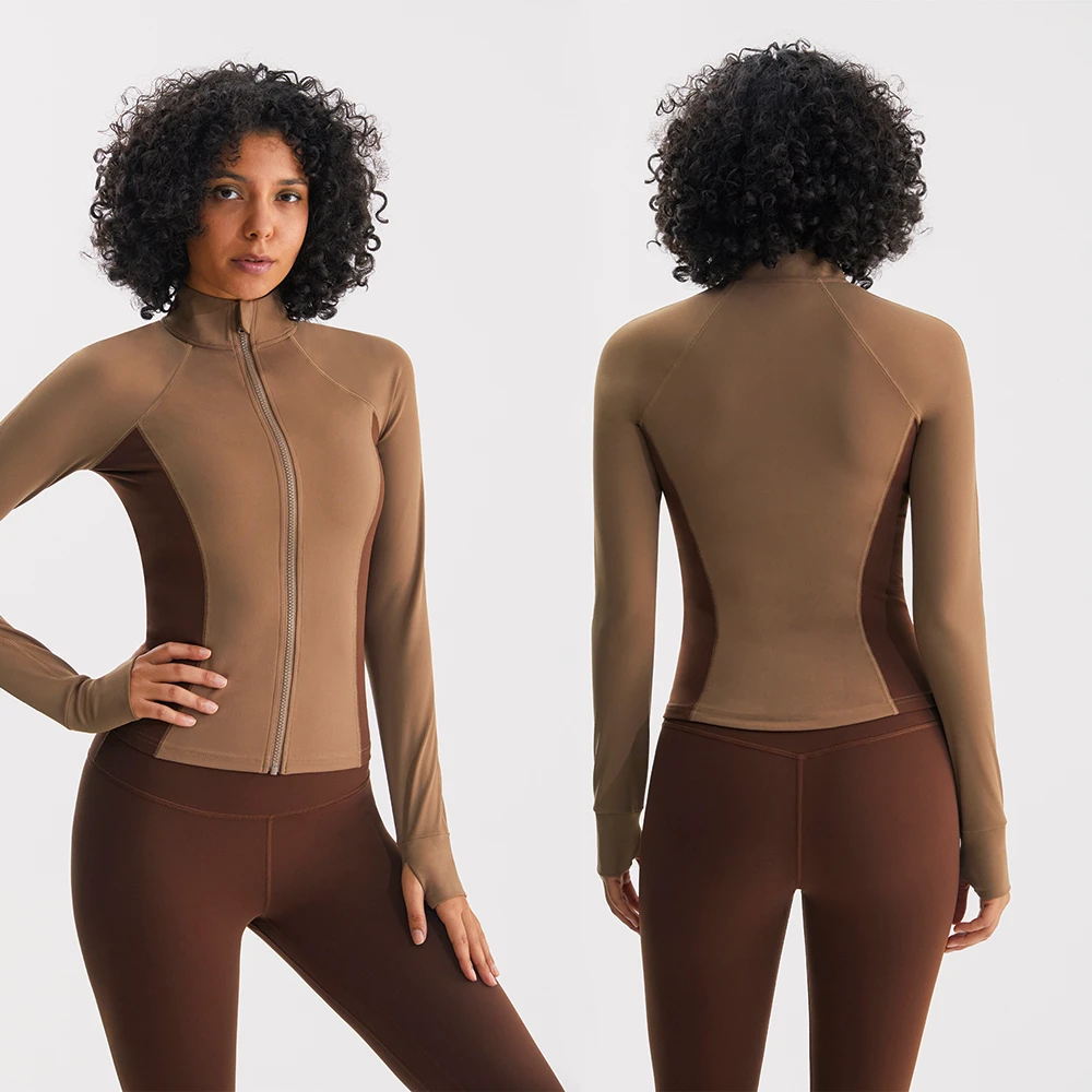 Wholesale Women Slim Fit Workout Jacket Stand Collar Yoga Top with Breathable Stretch Comfort Fabric Gymwear Activewear
