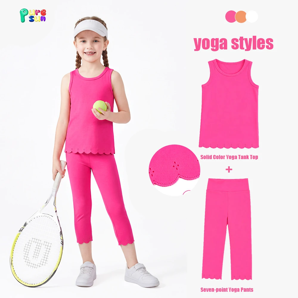Puresun RTS Low MOQ Quick Dry Yoga Skirts Scallop Custom Wholesale Solid Summer Sport High Stretchy Soft Girls Clothing Sets