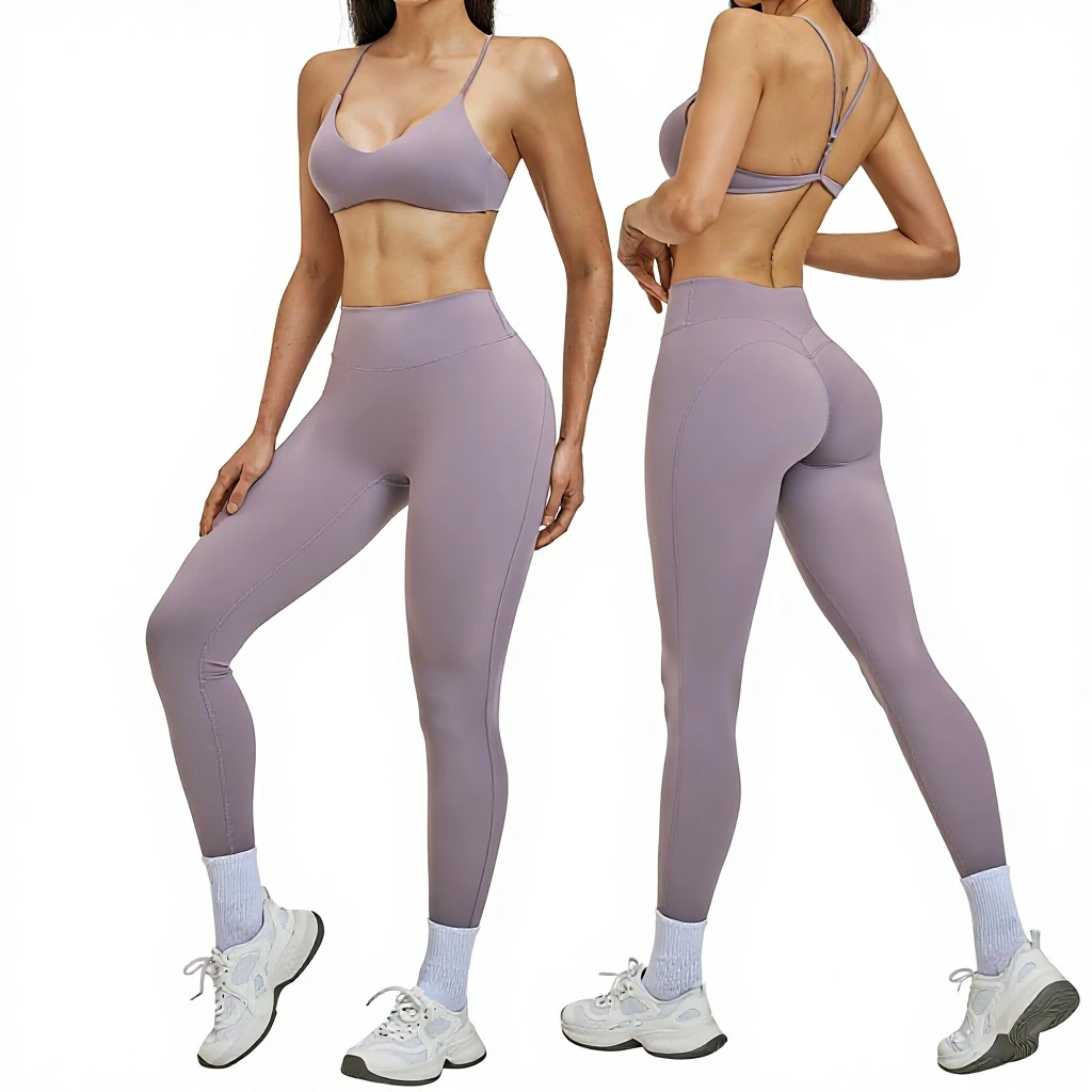 OEM High-end Women's 2-Piece Yoga Suit Spandex/Nylon Four-Way Stretch Eco-Friendly Breathable Lightweight Sweat-Wicking