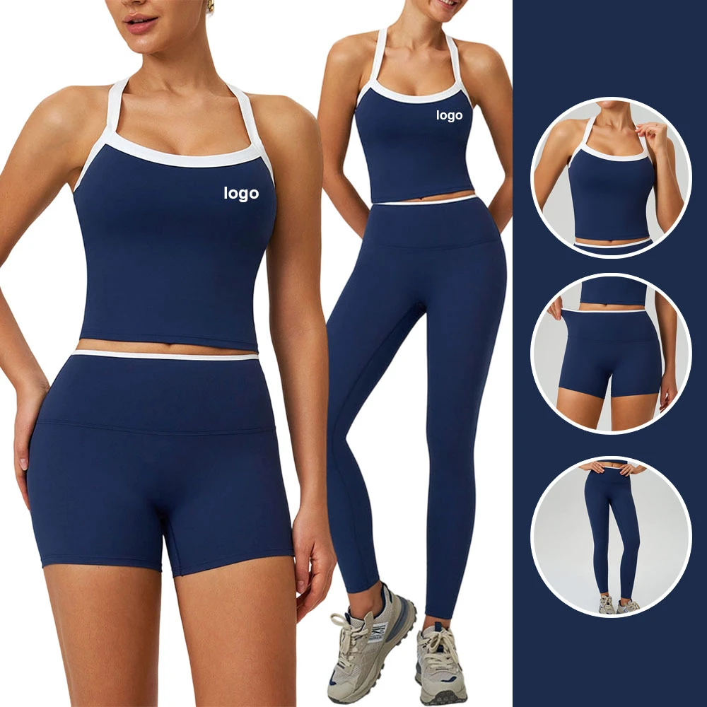 Wholesale Fitness 3 Piece Women Gym Yoga Wear Set Workout Sports Suit Gym Fitness Yoga Set Custom logo