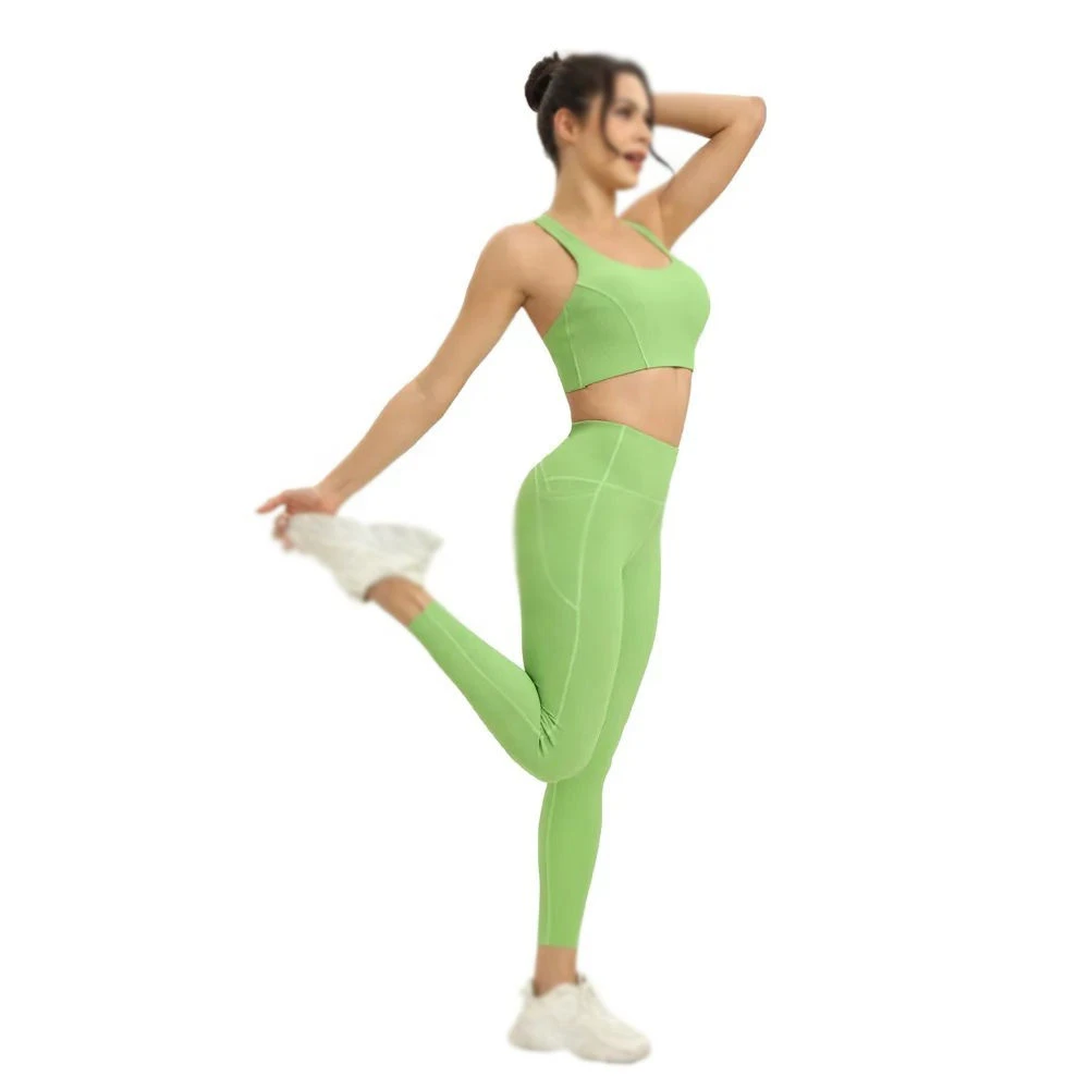 Women's Yoga 2-Piece Set Solid Color Breathable High-Waisted Quick Dry Sportswear Training Bra Gym Pants