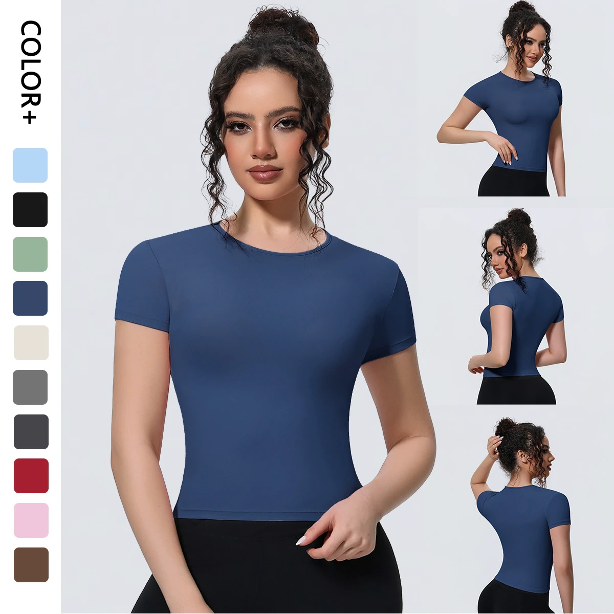 Women Yoga Top High Elastic Slim Fit Short Sleeve Sports Shirt Breathable Quick Dry Workout Fitness T-Shirt