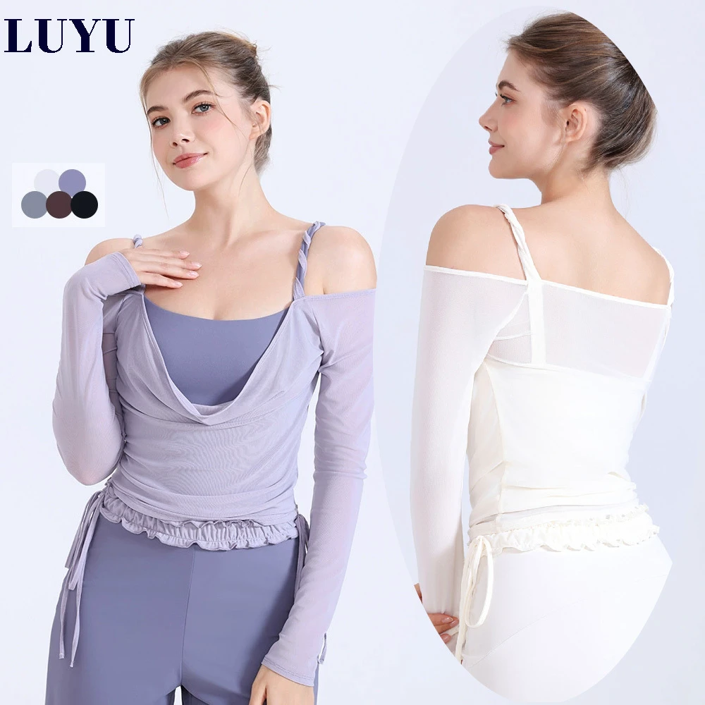 New Design Breathable Mesh Braided Straps Active Tops Luxury Elegant Pilates Yoga Tops Padded Women Long Sleeves