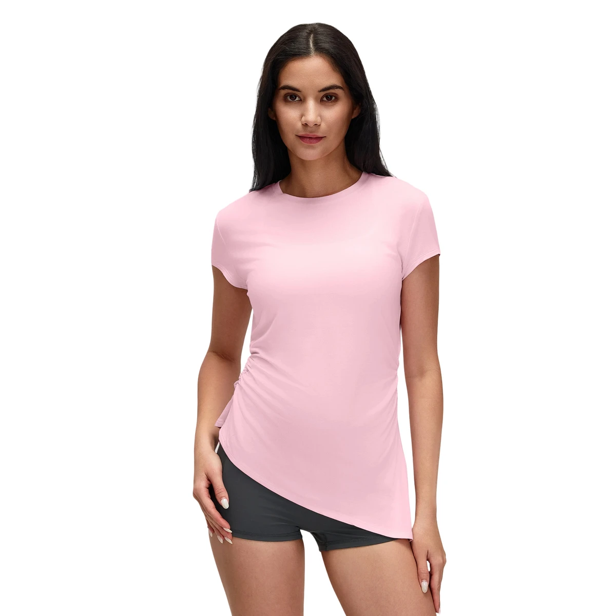 Summer Sports Top Women's Stretchy Slim-fit Yoga Clothes Breathable Running Fitness Short-sleeved T-shirt Rayon Spandex