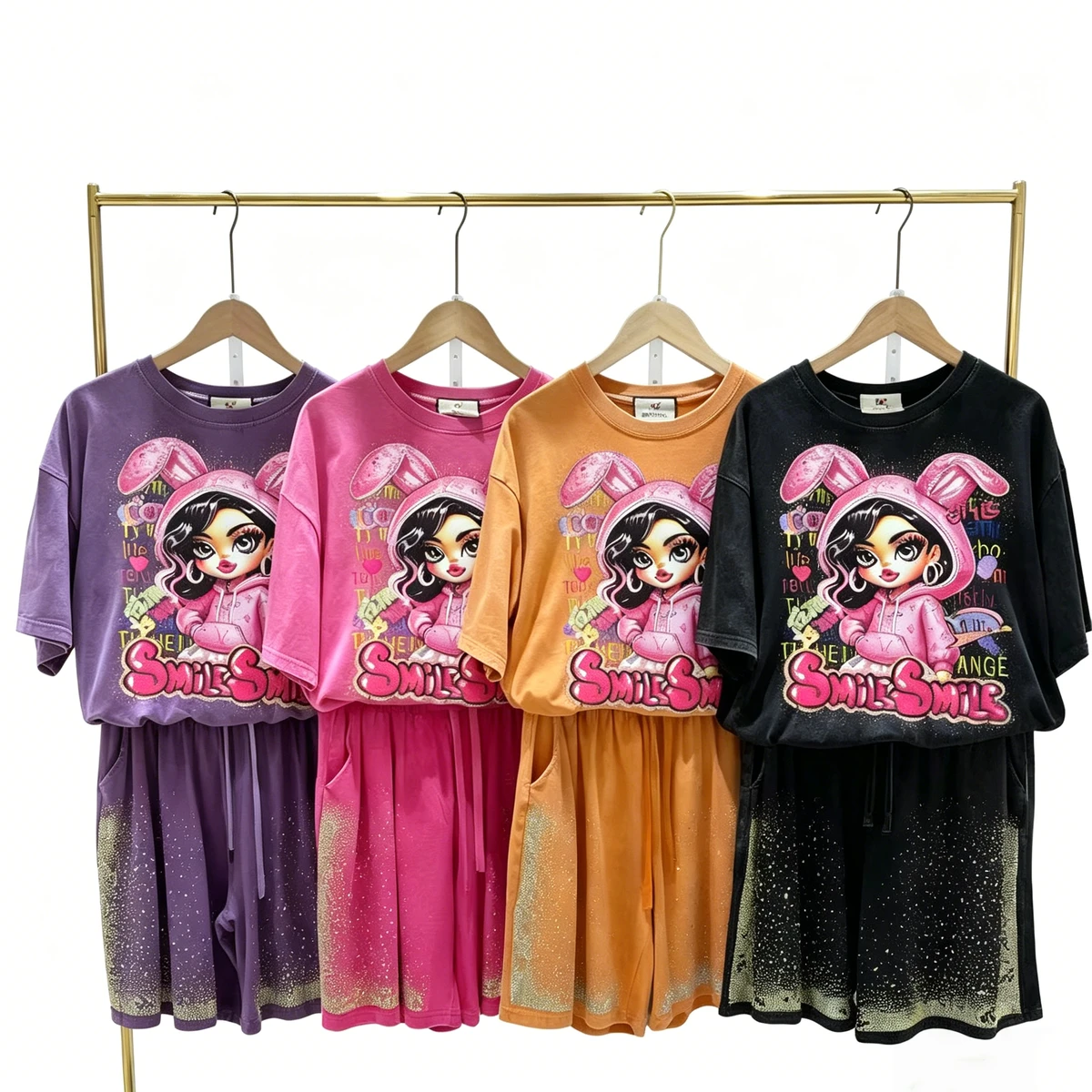 Women's Casual Spandex Short-sleeved Top And Shorts With Printed Design, Anti-tear, Suitable For Daily Wear, Two-piece Set