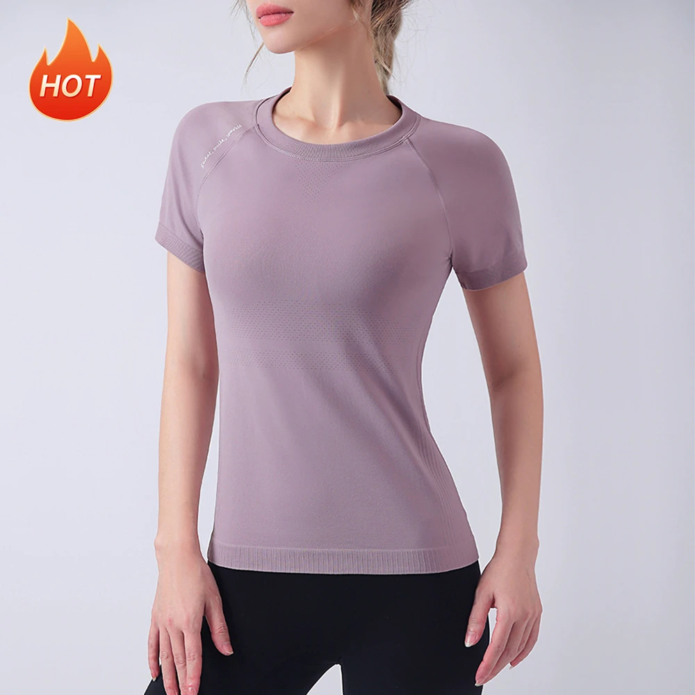 High Elastic Breathable Women Workout T-Shirts Quick Dry Running Sexy Tight Fitness Top Seamless Short Sleeve Yoga Shirt