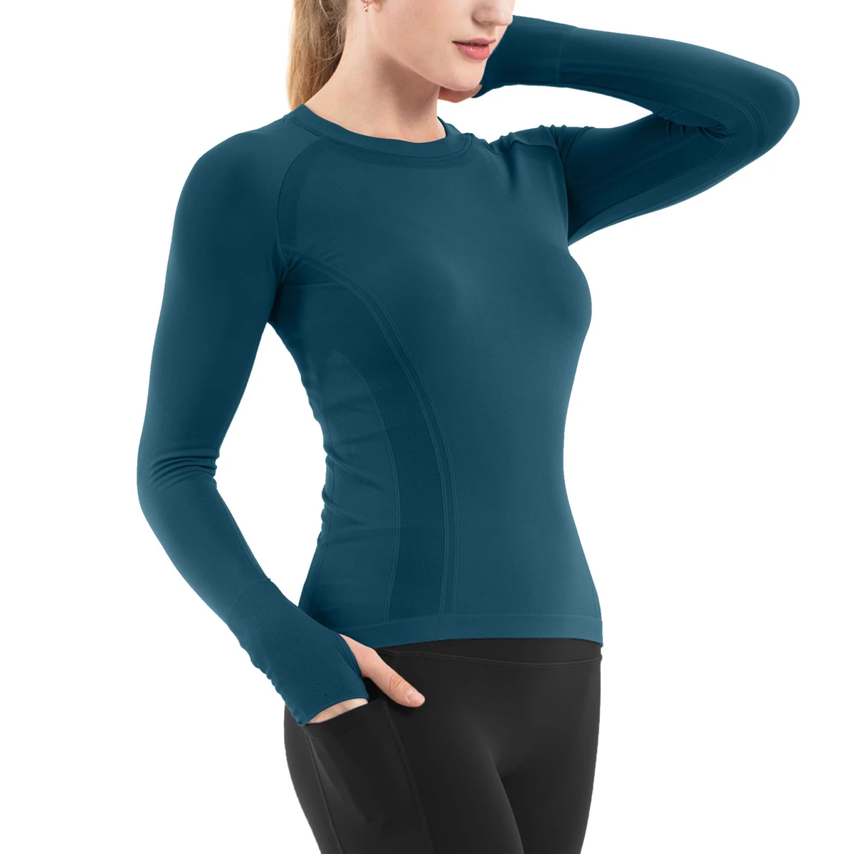Wholesale Womens Breathable Seamless Sports Top Crewneck Relaxed Fit Long Sleeve Fitness Yoga Top for Exercise and Sports