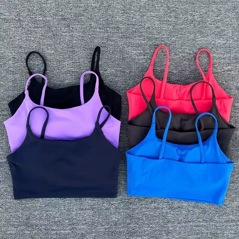 Women's Tight Yoga Suspender Bra Fitness Vest Sexy Back Sports Underwear Full Cup Fixed Shoulder Straps Elastic Waist Set