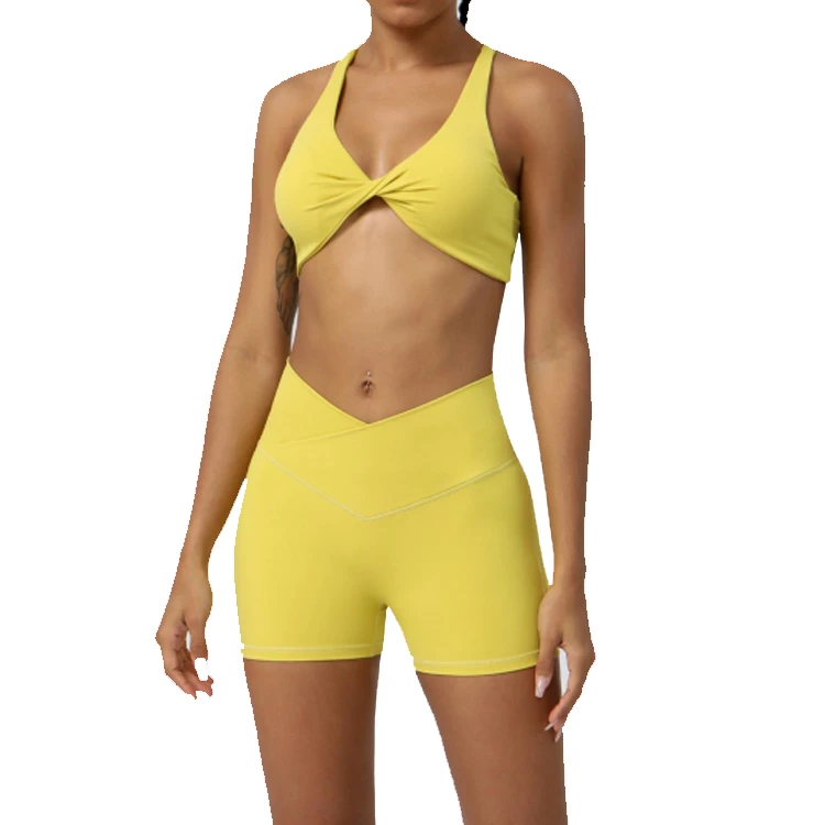 Plus Size Girls Sports Bra and High Waist Yoga Shorts Set Breathable and Lightweight Solid Pattern Butt Lift Feature