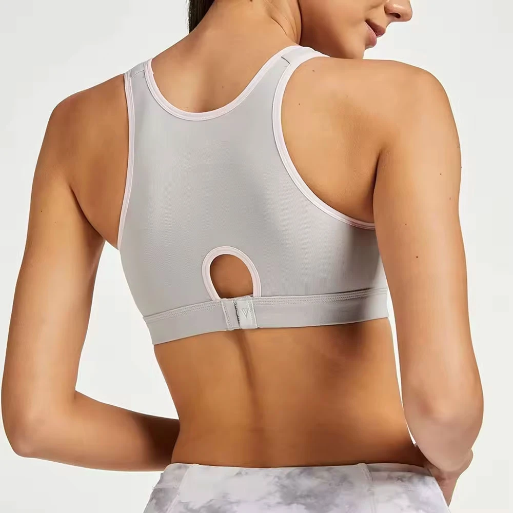 Wholesale Women's Simple High Sports Bra-Solid Color Seamless 100% Cotton Quick Dry Breathable Medium Support Front Customizable
