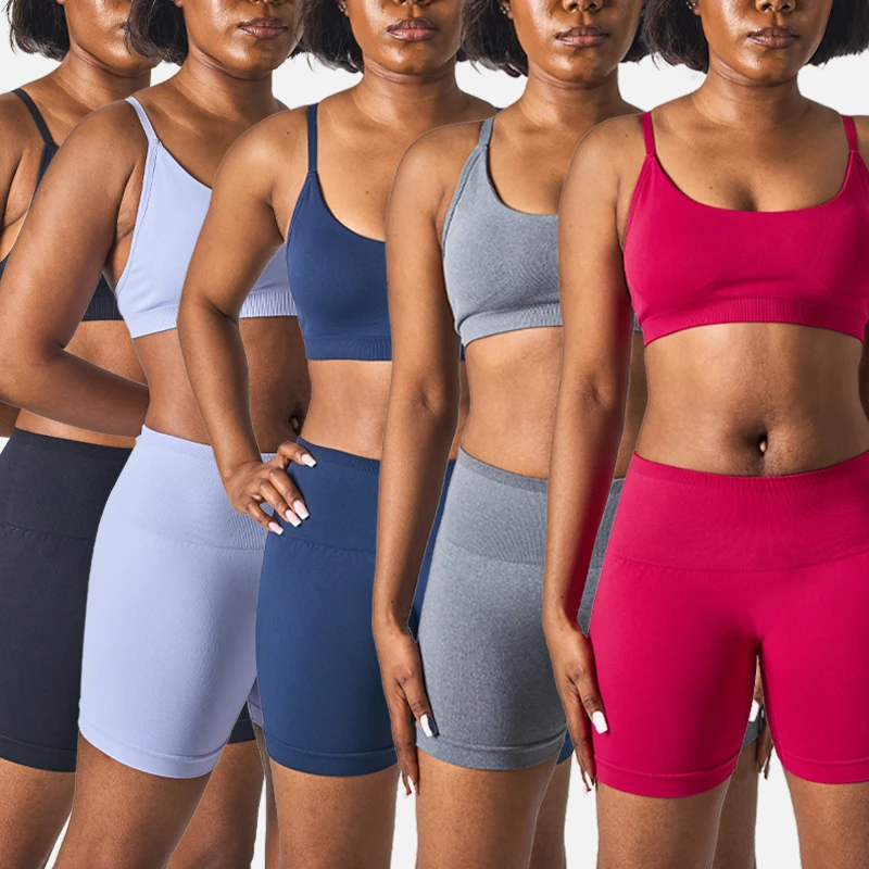SK5124&SK5123 Seamless Yoga Sets with Chest Padding Cross Back Design Gym Wear High Elastic Yoga Shorts for Women