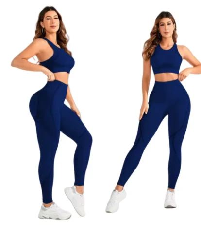 Women Solid Color Seamless Yoga Sports Bra Set Medium Support Long Sleeve Crop Top With High Waist Leggings For Fitness Yoga