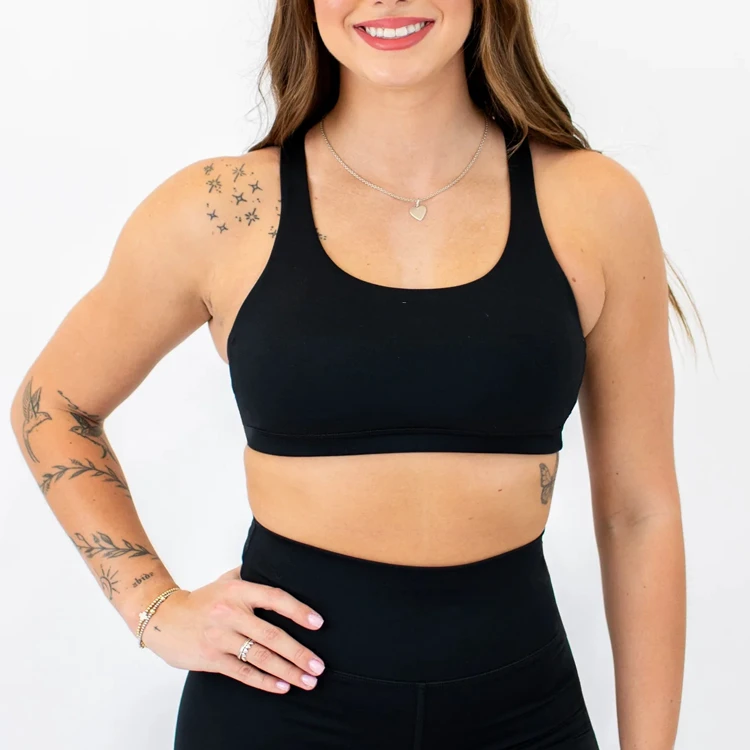 Custom Logo Women's Yoga Sports Bra U-Neck Crossover Quick Dry Breathable Medium Sports Bra for Women
