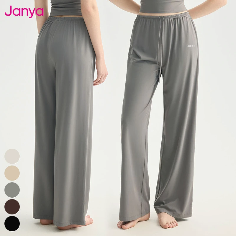 Janya Custom Logo Solid Breathable Lightweight Loose Yoga Fitness Pants Women's Spandex/Nylon Straight Wide Leg Sports Pants