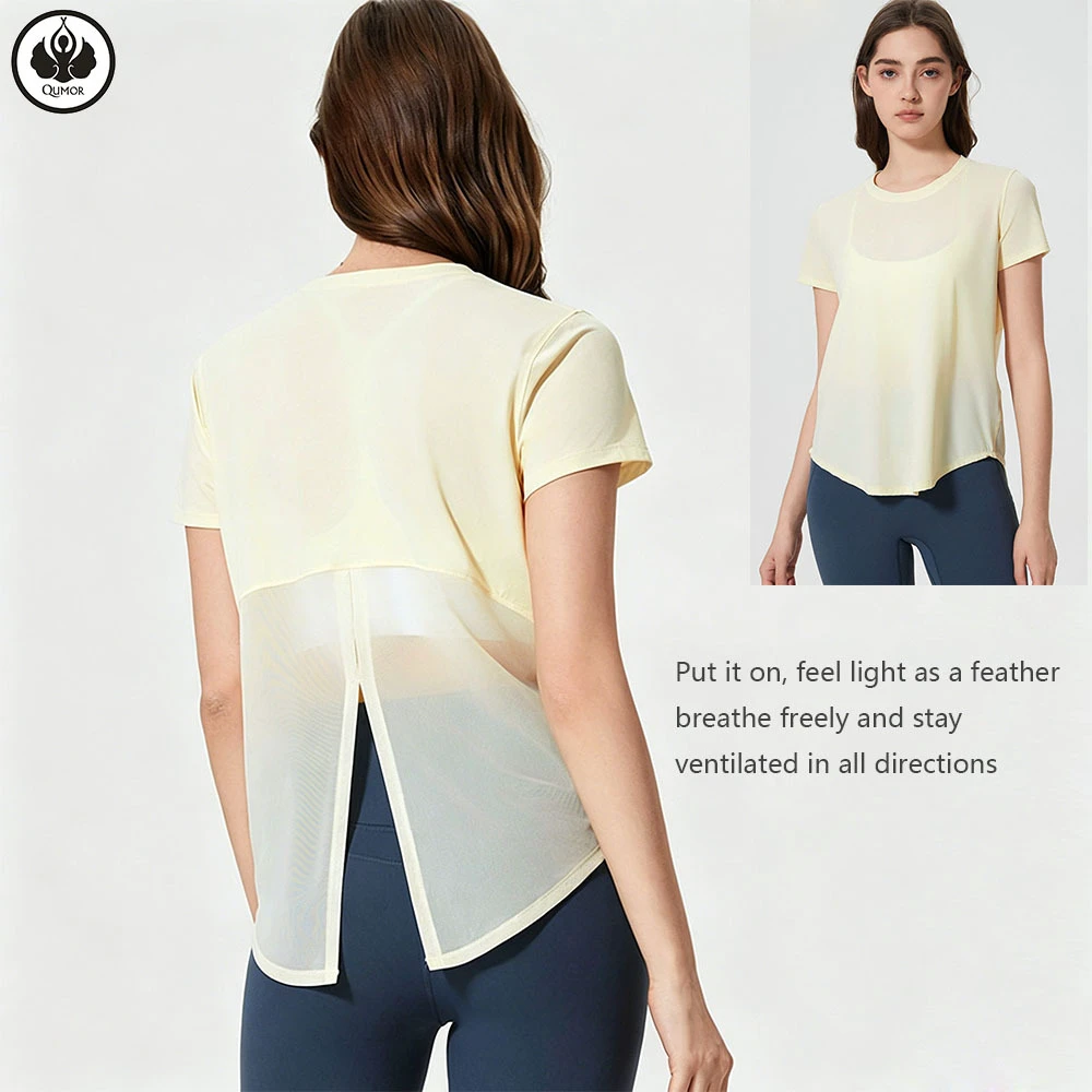 Breathable Lightweight Plus Size Quick Dry Training Fitness Sports Tops Short Sleeve Yoga Gym Tshirt with Front Logo for Women