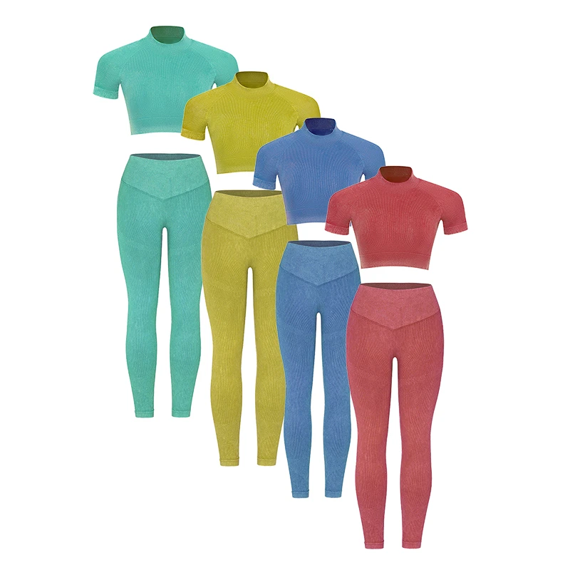 High Waist Fitness Wear Elastic Knitted Yoga Women Leggings Seamless Yoga Equipment Yoga Sets for Women