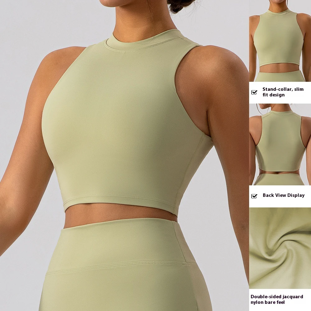 TongJoes Women's Breathable Half-High Collar Yoga Top Vest Beautiful Close-Fitting Dance Outerwear for Outdoor Running Front