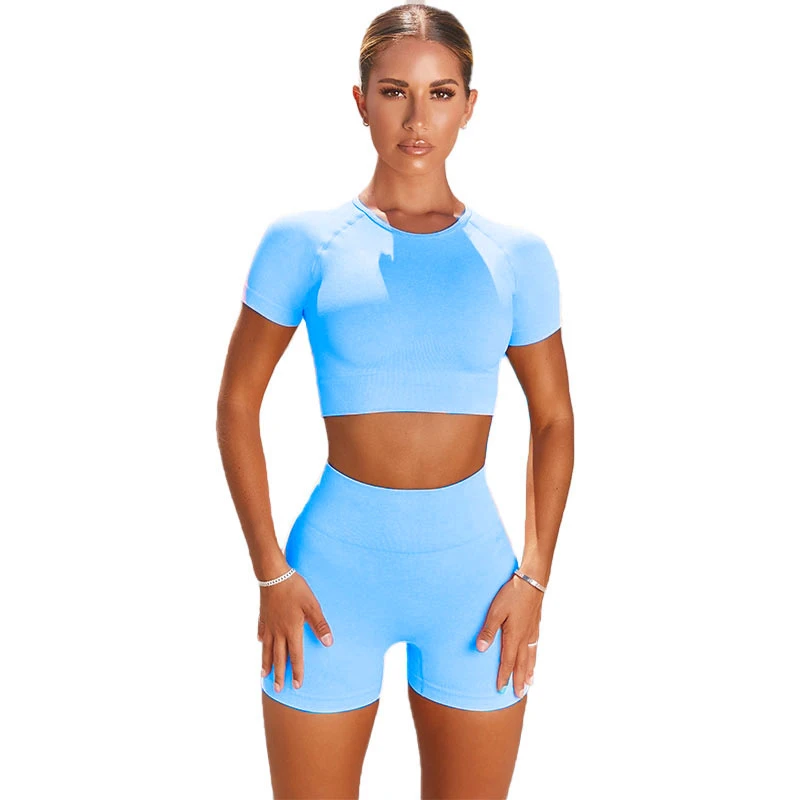 Yoga Short Sleeve Women's Top High Quality Crop Top Breathable Seamless Yoga Short Sleeve Solid Color High Stretch Tight T-Shirt