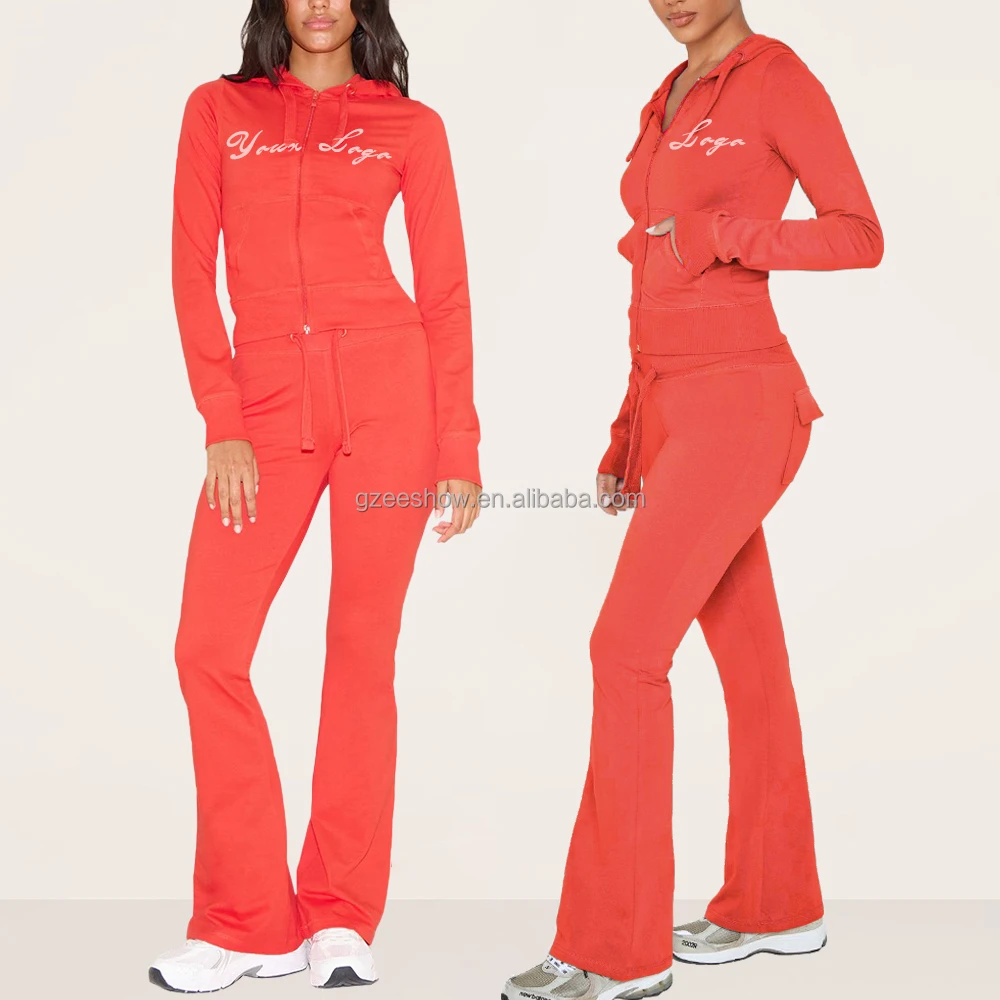 Women's Long-Sleeved Spring Hooded Embroidered Knitting Top Sports Yoga Pants Casual Print Eco-Friendly Two-Piece Fitness