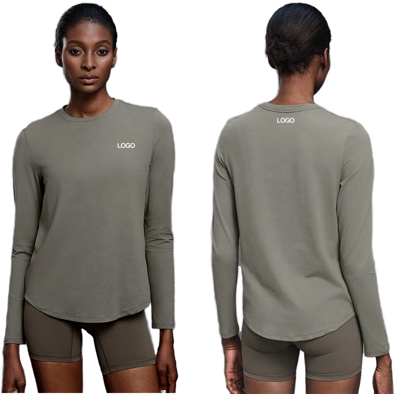 D25148 Women Casual Breathable Long Sleeve Workout Shirts Lightweight Crew Neck Athletic Yoga Anti-Bacterial Top