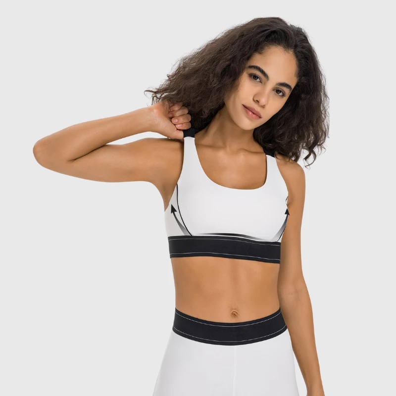 High for Adjustable Simple Crop Sports Bra Women Push-Up Workout Fitness Yoga Breathable Supportive Crisscross Straps Front