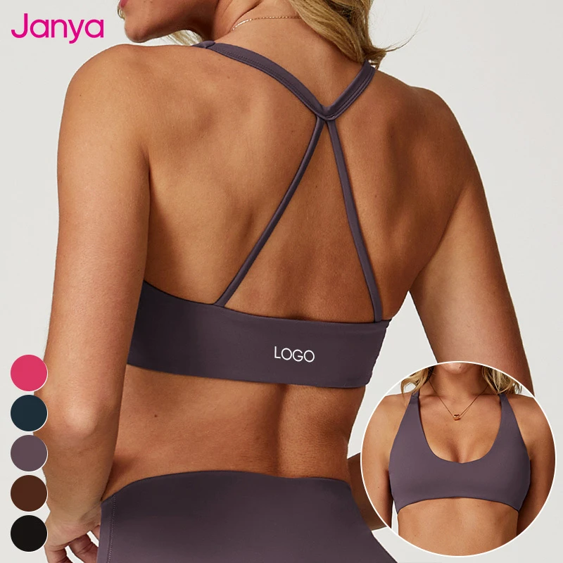 Janya Women's High Quality Sport Clothing Breathable Workout Gym Fitness Bras Cross Back Yoga Sports Bra with Removable Pads
