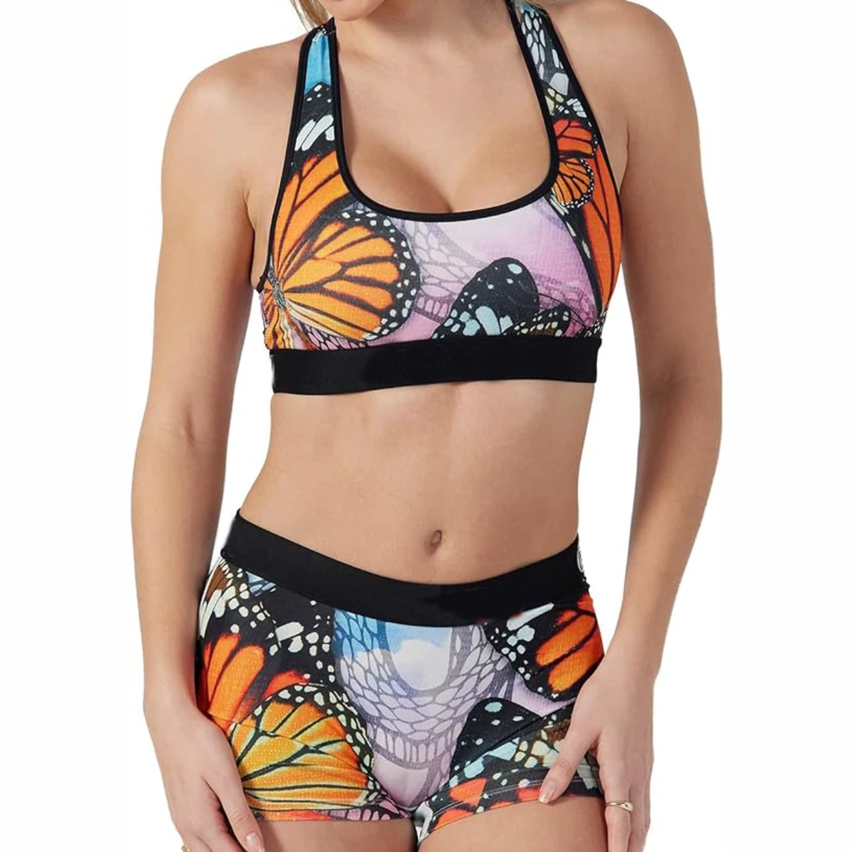Nestrue Sports Women Yoga Set Spandex Polyester Print Breathable Quick Dry Elastic Waist Two Piece Workout Gym Fitness Wear