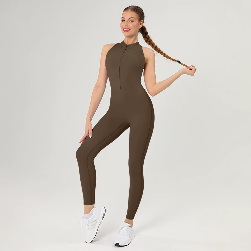 Top Quality Hip Lifting Yoga Jumpsuit Tummy Control Yoga Gym Bodysuit Sleeveless Female Sports Gym Clothing With Zipper