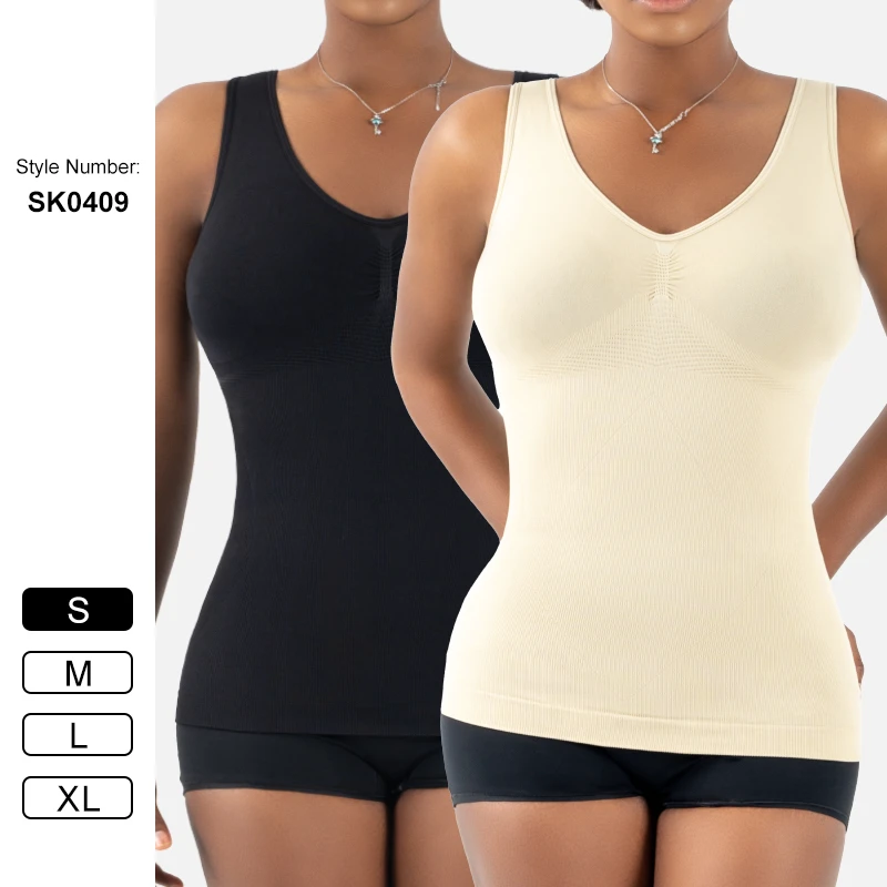 SK0409 Women Sleeveless Seamless V-neck Camissimo Vest Tummy Control Sports Fitness Casual Yoga Top