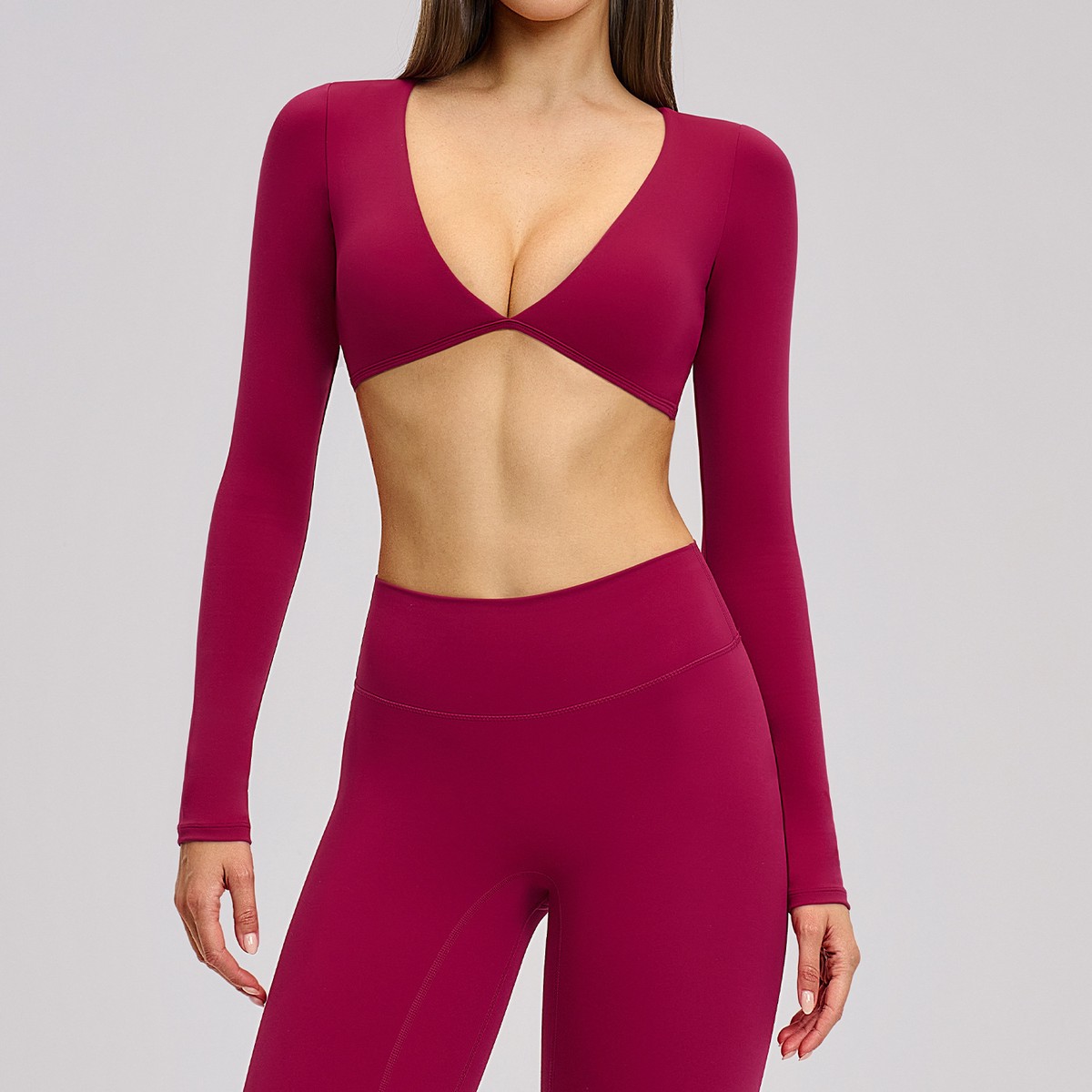Casual Cross-Border Yoga Lightweight Plus Size Long-Sleeved V-Neck Sports Top for Outdoor Fitness and Running