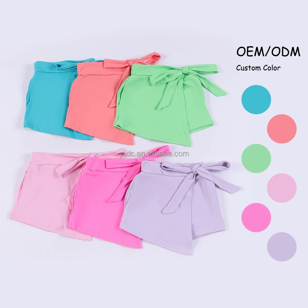 Adorable Kids Yoga Clothing Set with Cross Back Design Short Sleeve Top and Cute Bow Tie Shorts for Girls Children Active Wear