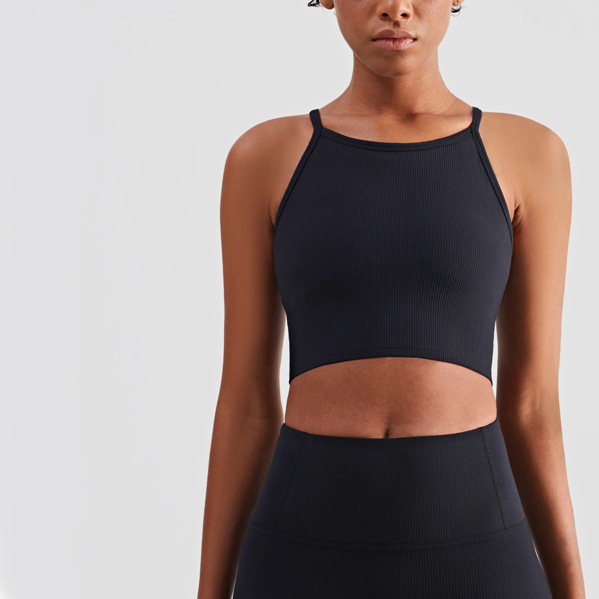 Wholesale Ribbed High Neck Yoga Crop Top Women Gym Fitness Sportswear Yoga Bra Top Ladies Yoga Tanks