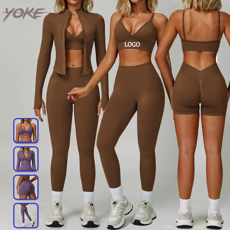 YOKE Custom Activewear Outfits Women Workout Clothing Long Sleeve Leggings Seamless Gym Fitness Sets Yoga Set